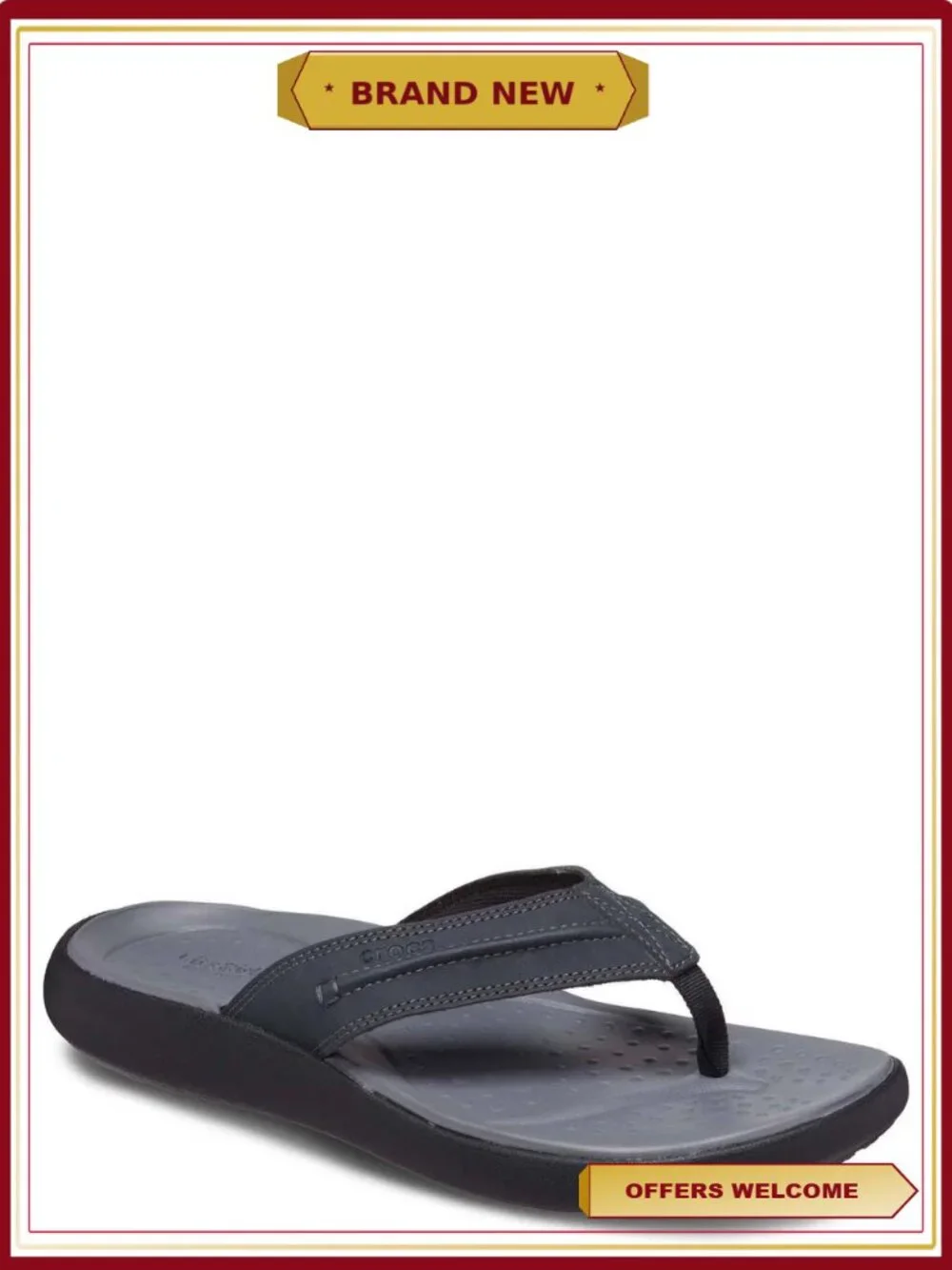 Men's Faux Leather Stitched Flip-Flop Sandals with LiteRide Footbed